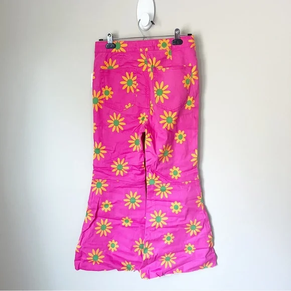 Free People Youthquake Sunflower Printed Crop Flare Pant Lipstick Pink 28 NWT - Picture 6 of 11
